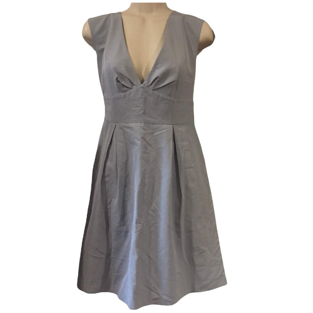 J. Crew Aluminum Silver Fit & Flare Dress US 6 Vintage Inspired Cotton Silk